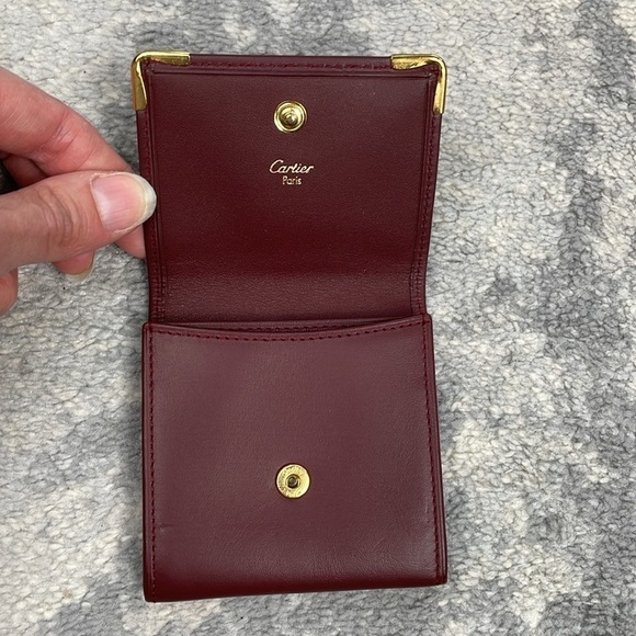 Cartier Burgundy Leather Mini Compact Wallet Pouch Must Line Square Coin Purse - Picture 11 of 17